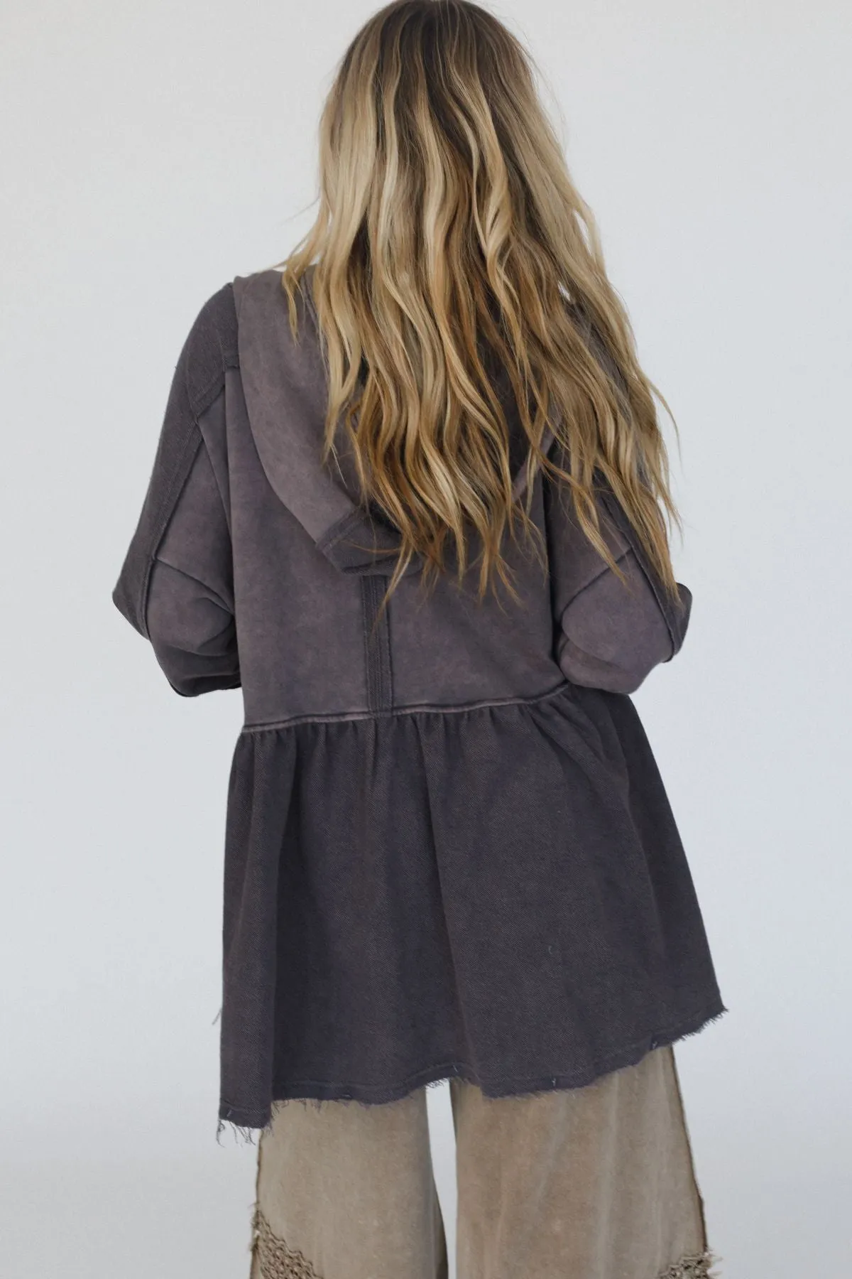 Annie Zip Up Hoodie Shacket - Gray