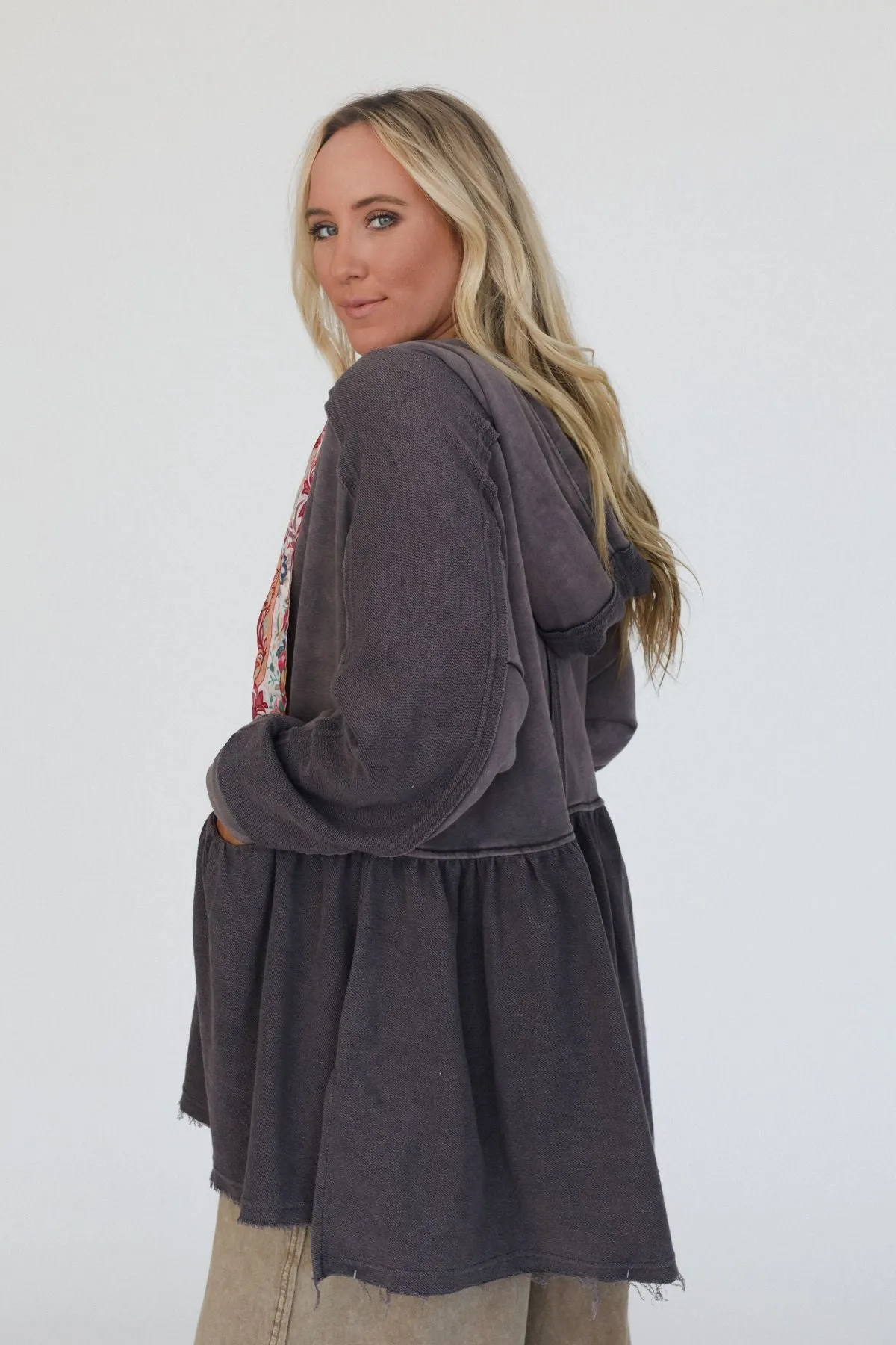Annie Zip Up Hoodie Shacket - Gray