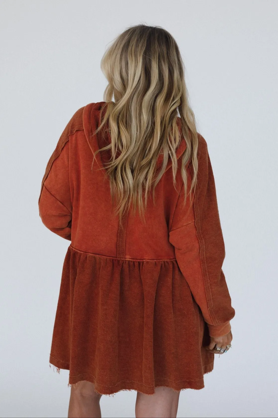 Annie Zip Up Hoodie Shacket - Rust