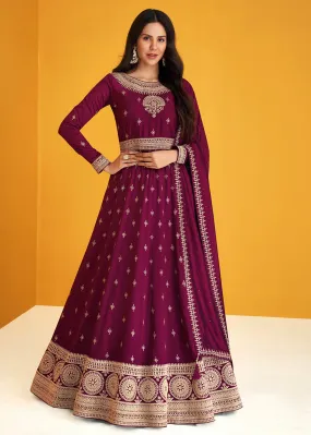 Attractive Purple Silk Festive Long Anarkali Featuring Sonam Bajwa