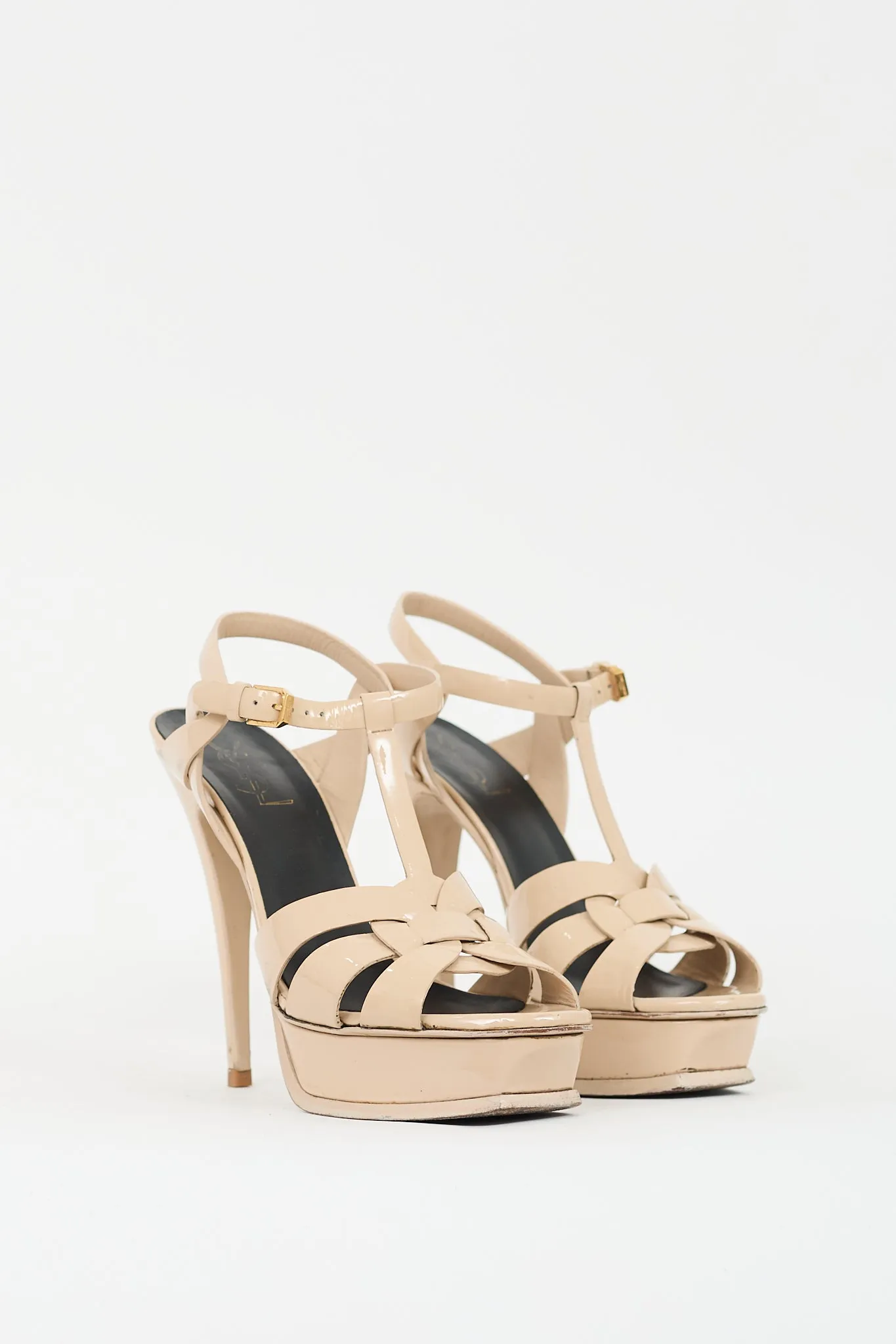 Beige Patent Leather Tribute Platform Heel