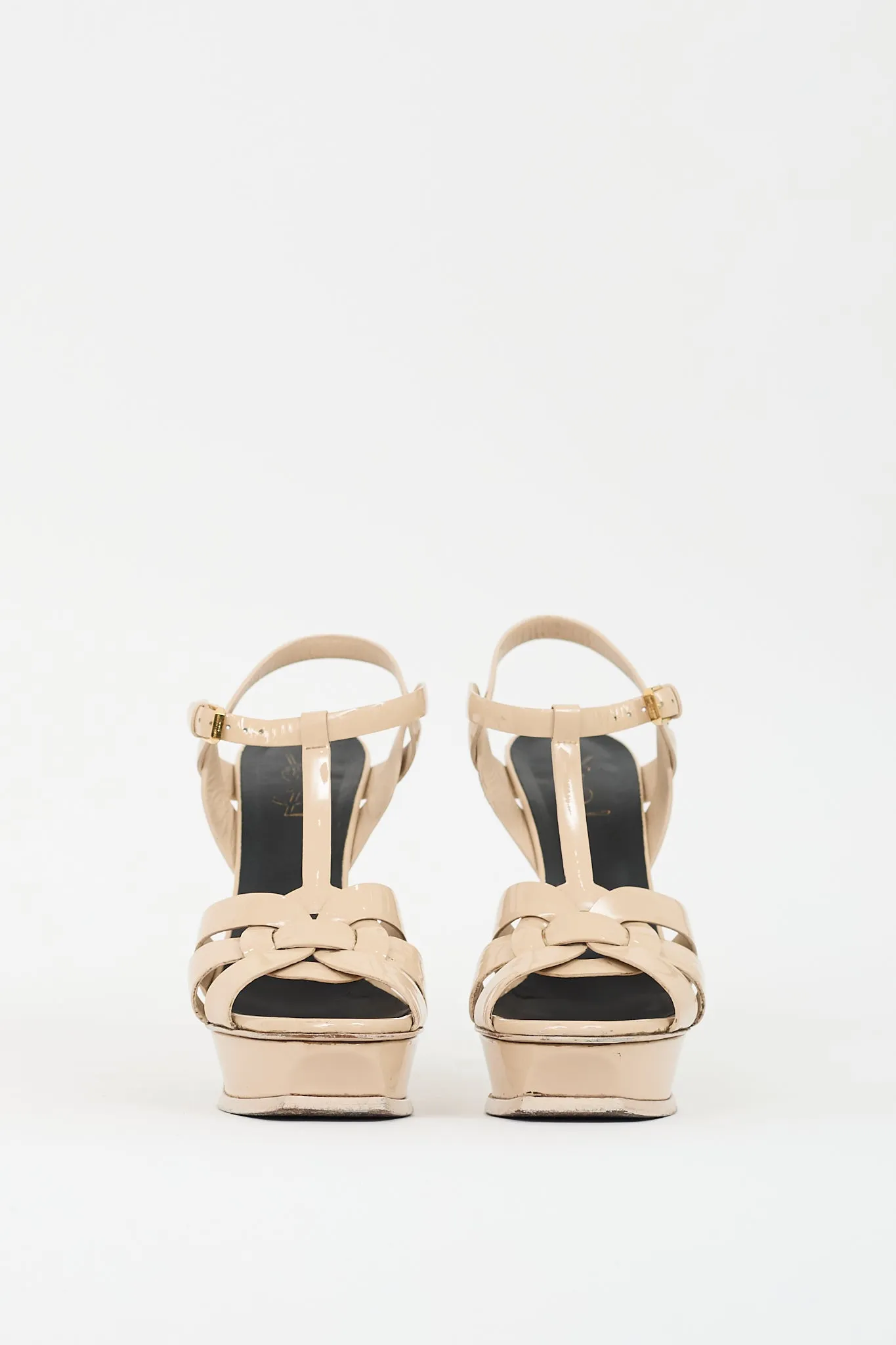Beige Patent Leather Tribute Platform Heel