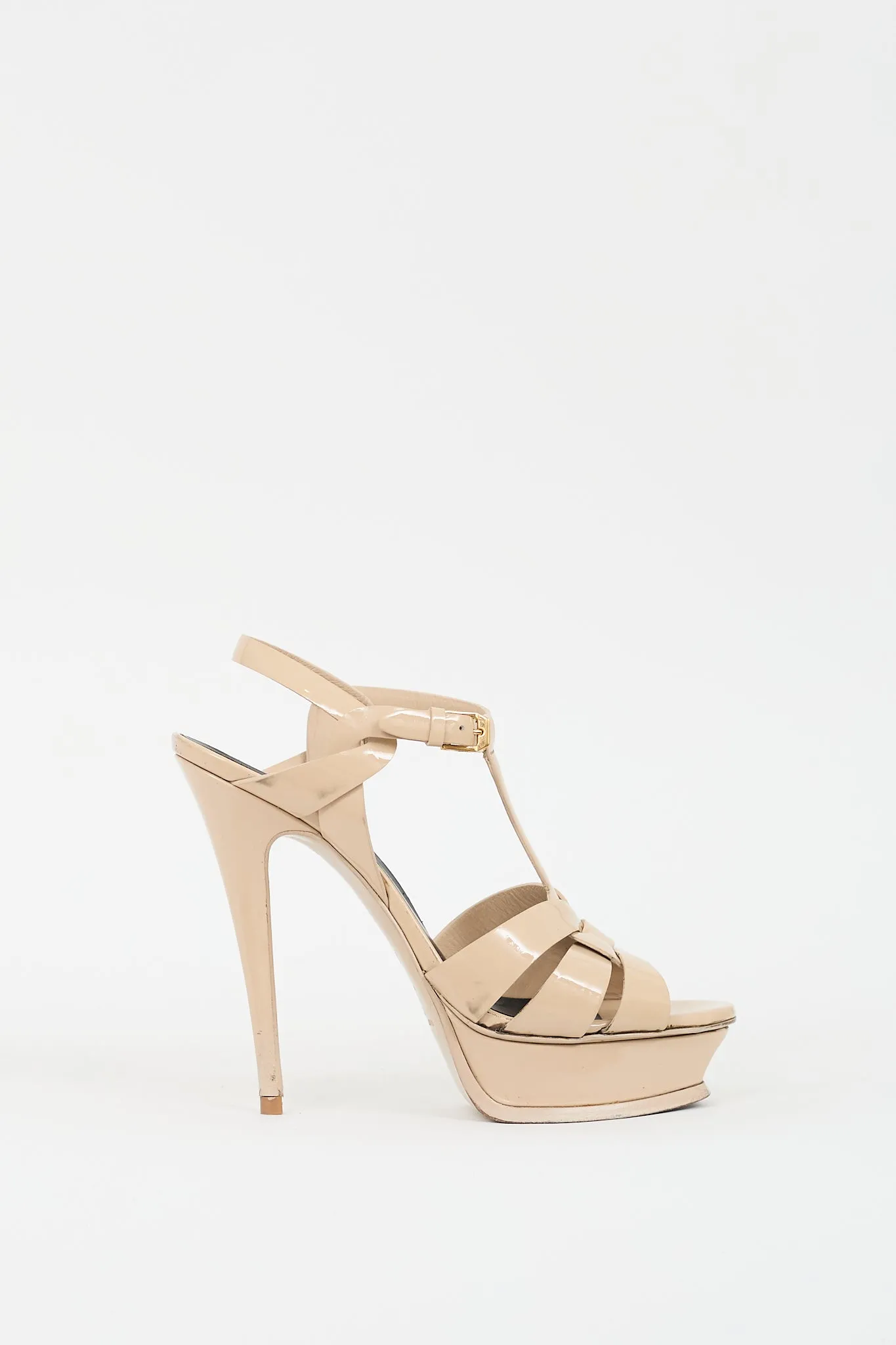 Beige Patent Leather Tribute Platform Heel