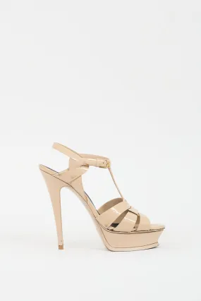 Beige Patent Leather Tribute Platform Heel