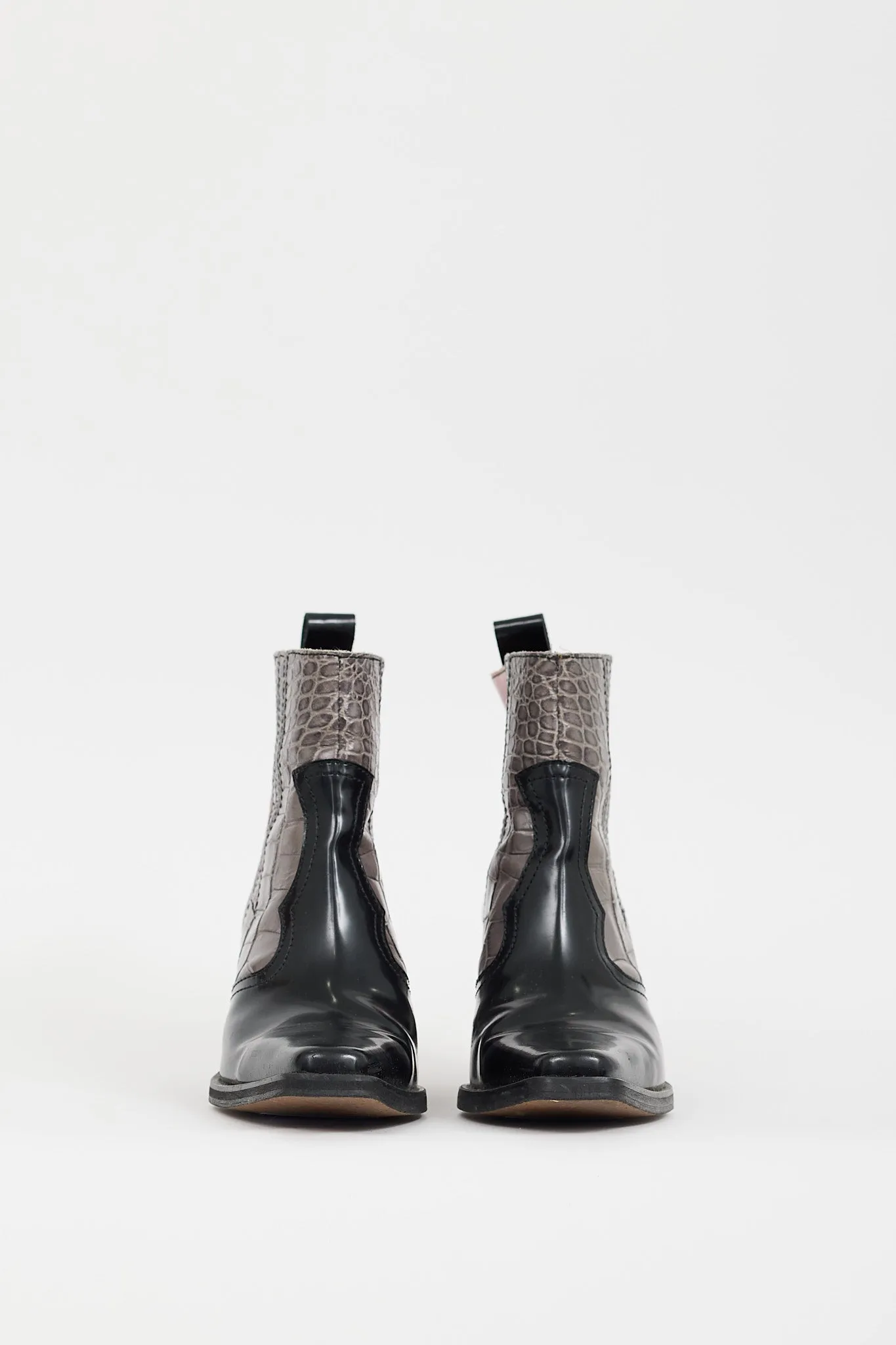 Black & Multicolour Embossed Leather Western Boot
