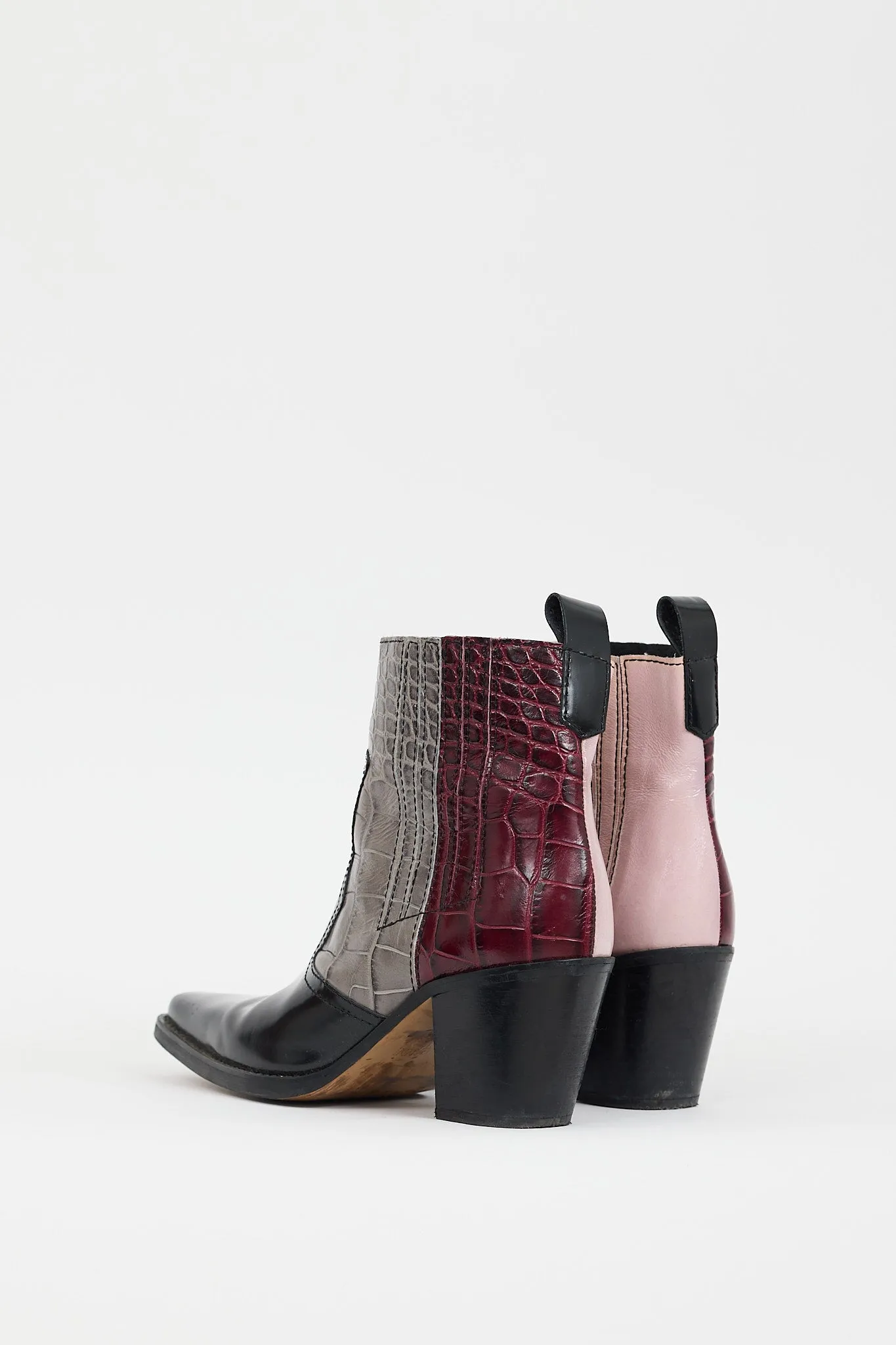 Black & Multicolour Embossed Leather Western Boot