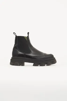 Black Leather Lug Sole Chelsea Boot