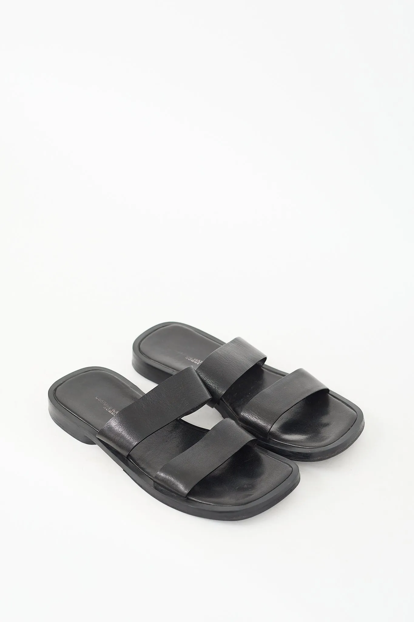 Black Leather Two Strap Slide