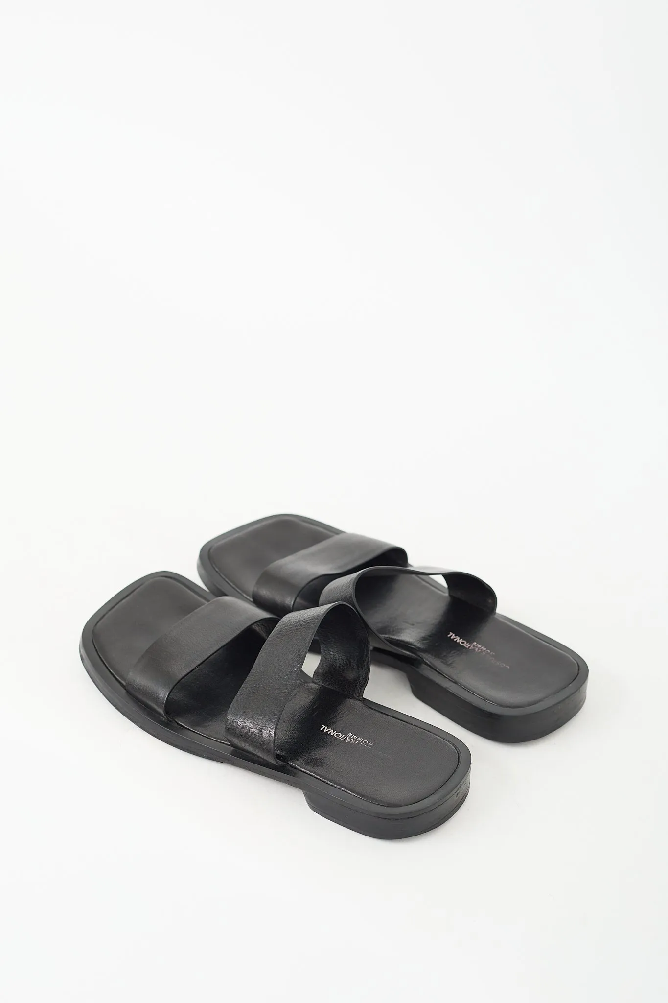 Black Leather Two Strap Slide