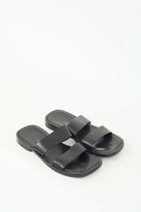 Black Leather Two Strap Slide