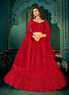 Bridal Red Embroidered Wedding Lehenga Choli