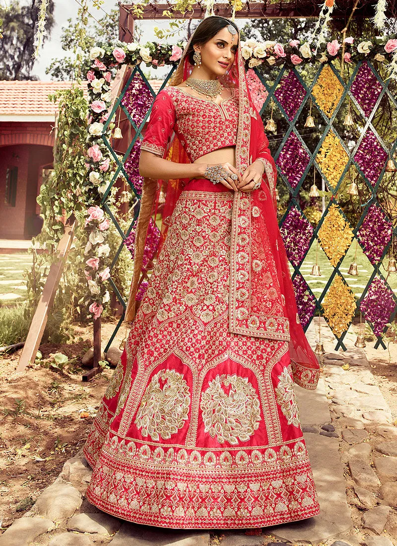 Bridal Red Zari Zarkan Embroidered Wedding Lehenga Choli