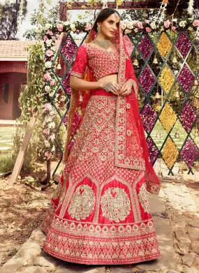 Bridal Red Zari Zarkan Embroidered Wedding Lehenga Choli