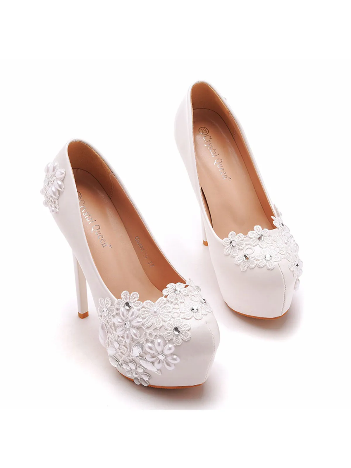 Bridal  Rhinestone Pearl Lace Decor Platform Ultra High Heels