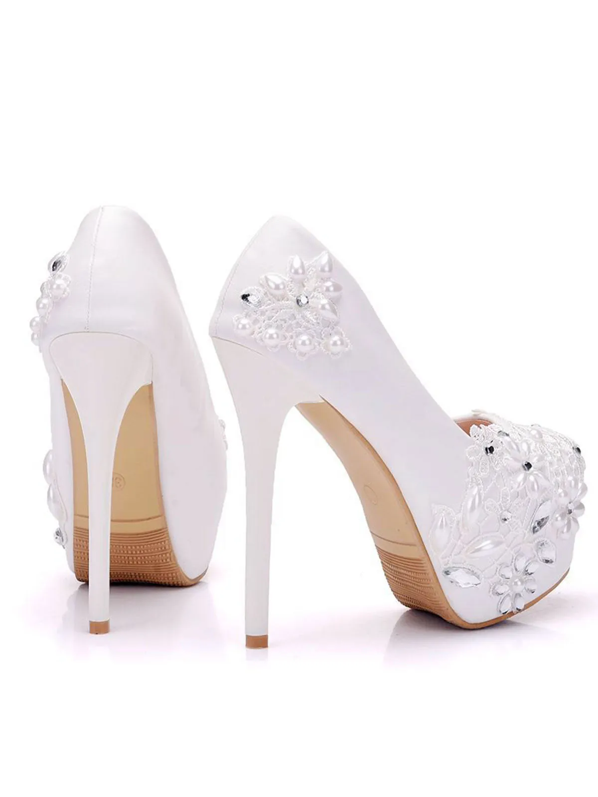 Bridal  Rhinestone Pearl Lace Decor Platform Ultra High Heels