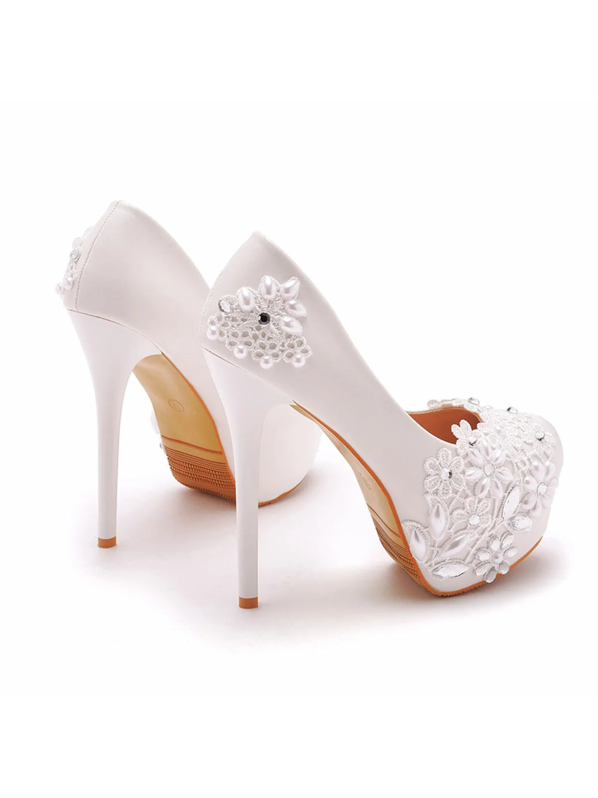 Bridal  Rhinestone Pearl Lace Decor Platform Ultra High Heels