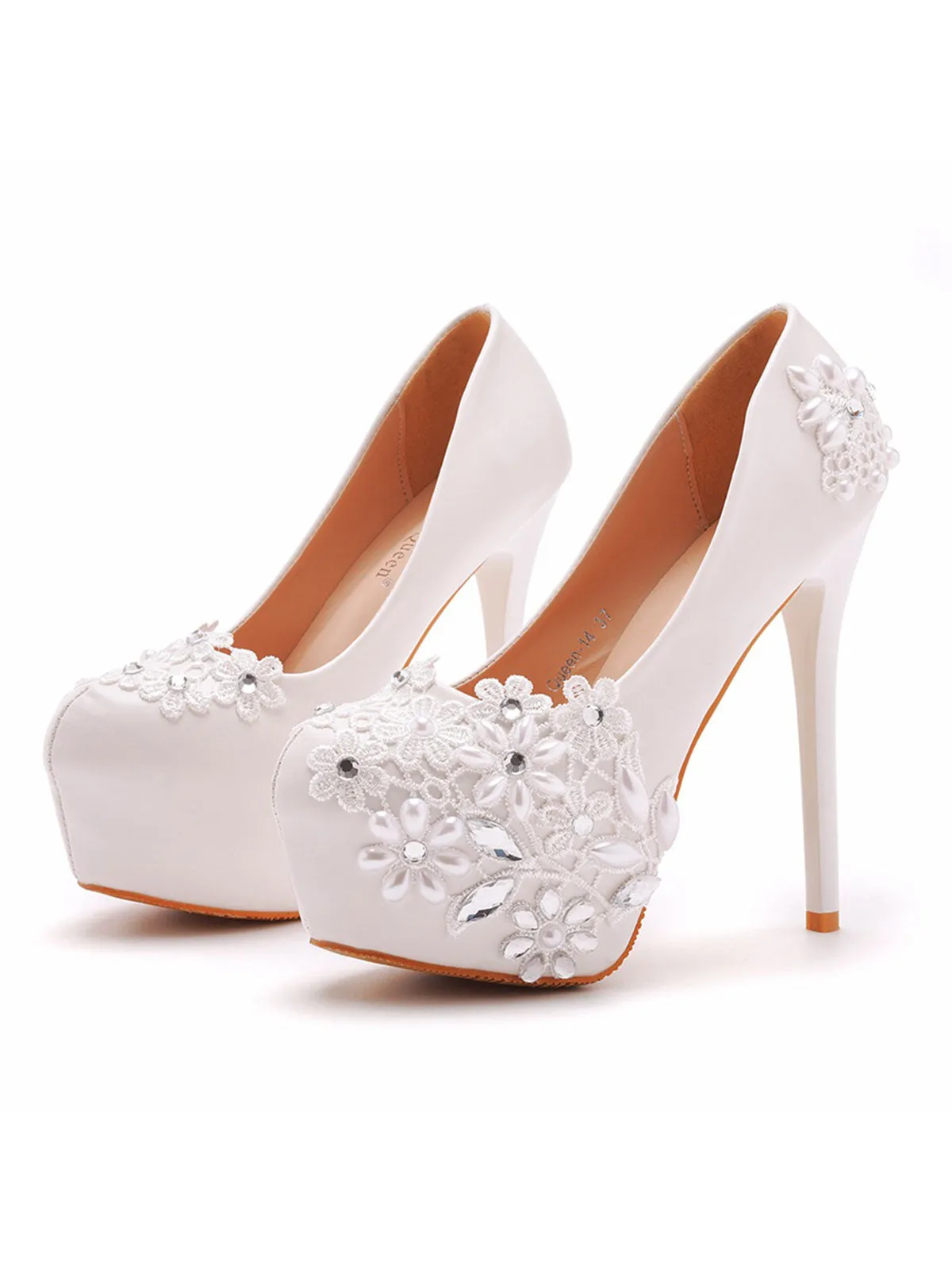 Bridal  Rhinestone Pearl Lace Decor Platform Ultra High Heels