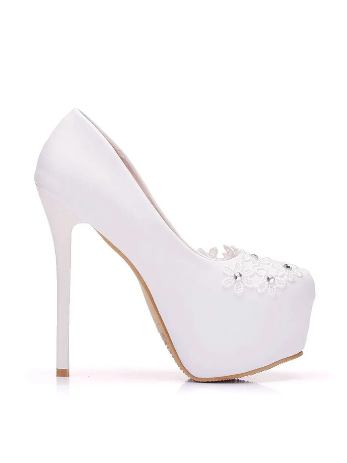 Bridal  Rhinestone Pearl Lace Decor Platform Ultra High Heels