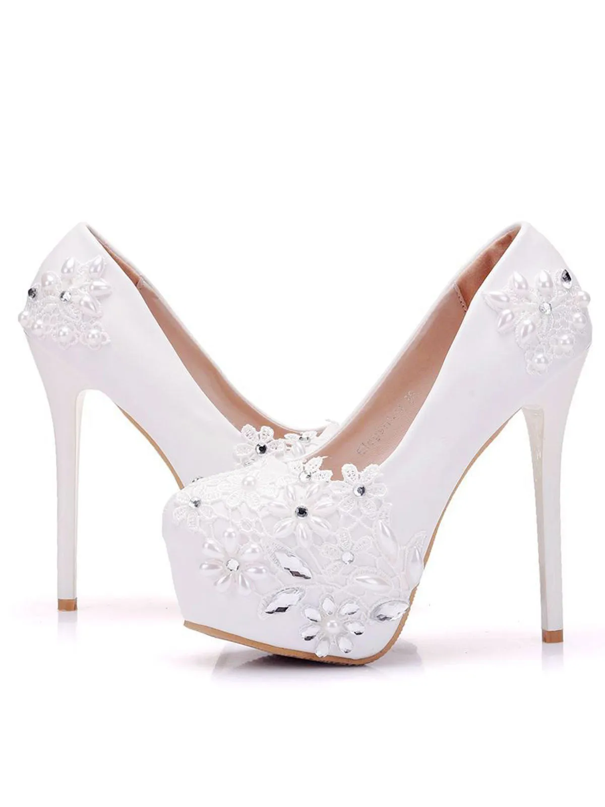 Bridal  Rhinestone Pearl Lace Decor Platform Ultra High Heels