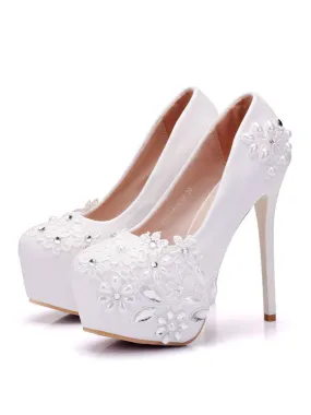 Bridal  Rhinestone Pearl Lace Decor Platform Ultra High Heels
