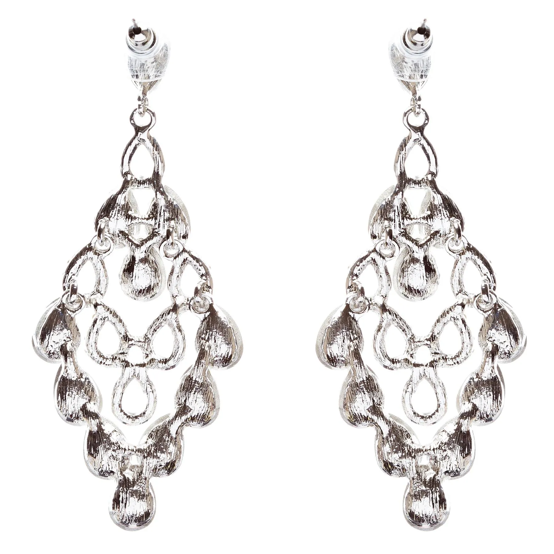 Bridal Wedding Jewelry Crystal Rhinestone Tear Drop Shape Earrings E771 Silver