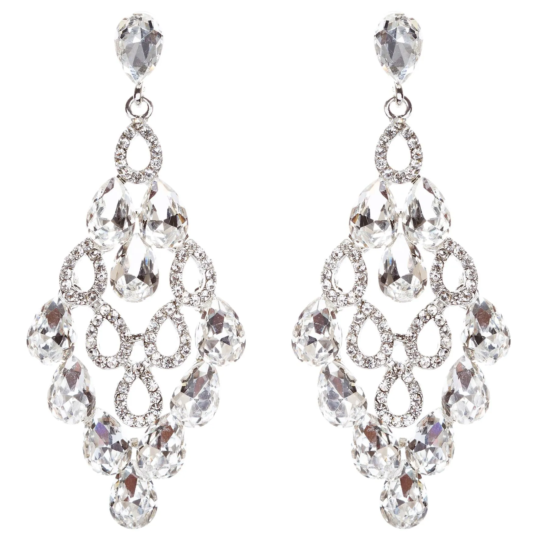 Bridal Wedding Jewelry Crystal Rhinestone Tear Drop Shape Earrings E771 Silver