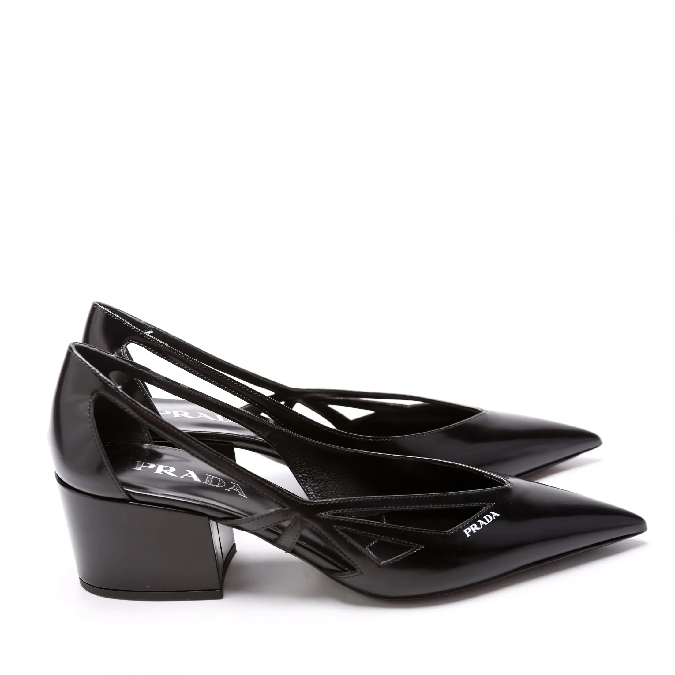 Brushed Leather Cut-Out 55MM Pumps Size 38 Black
