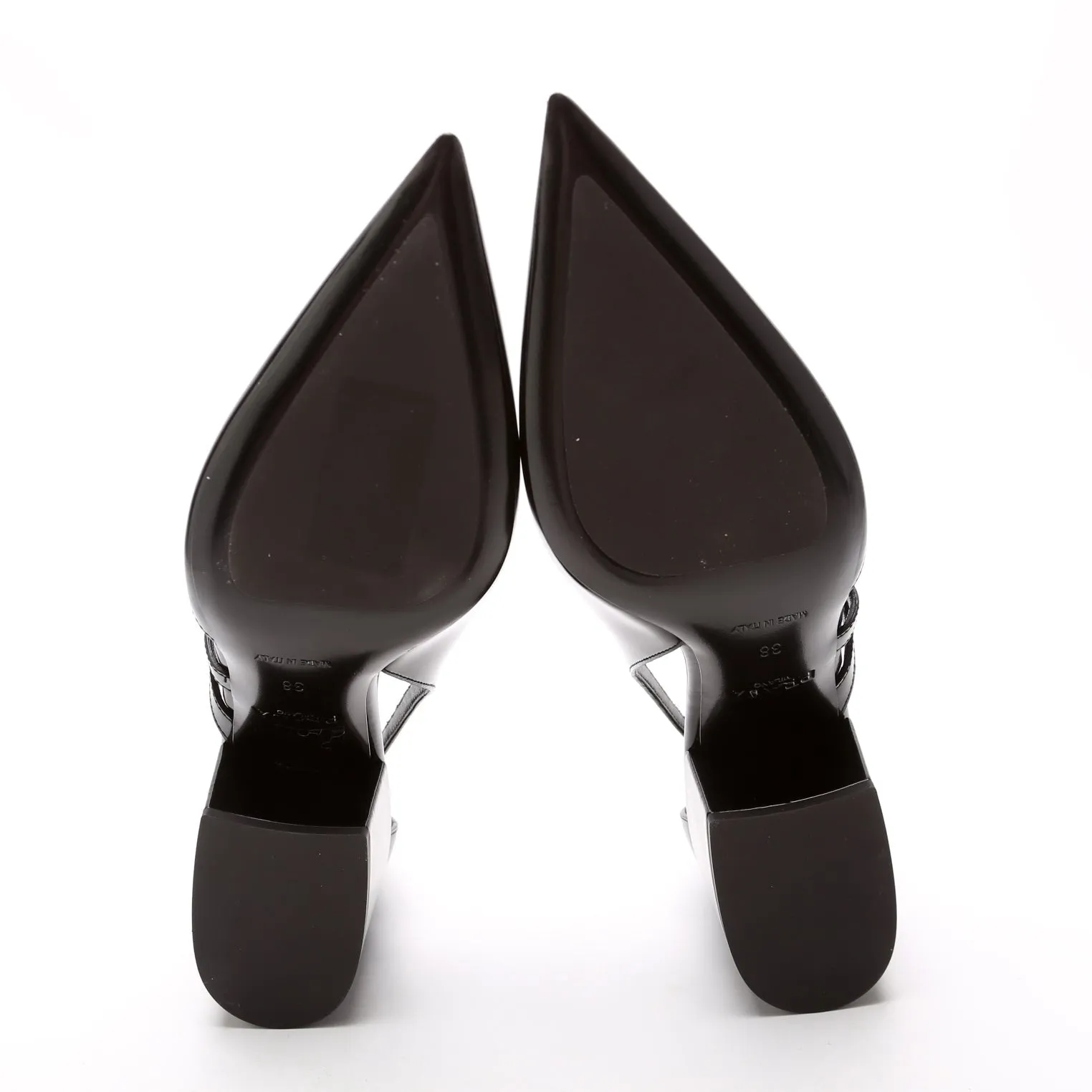 Brushed Leather Cut-Out 55MM Pumps Size 38 Black