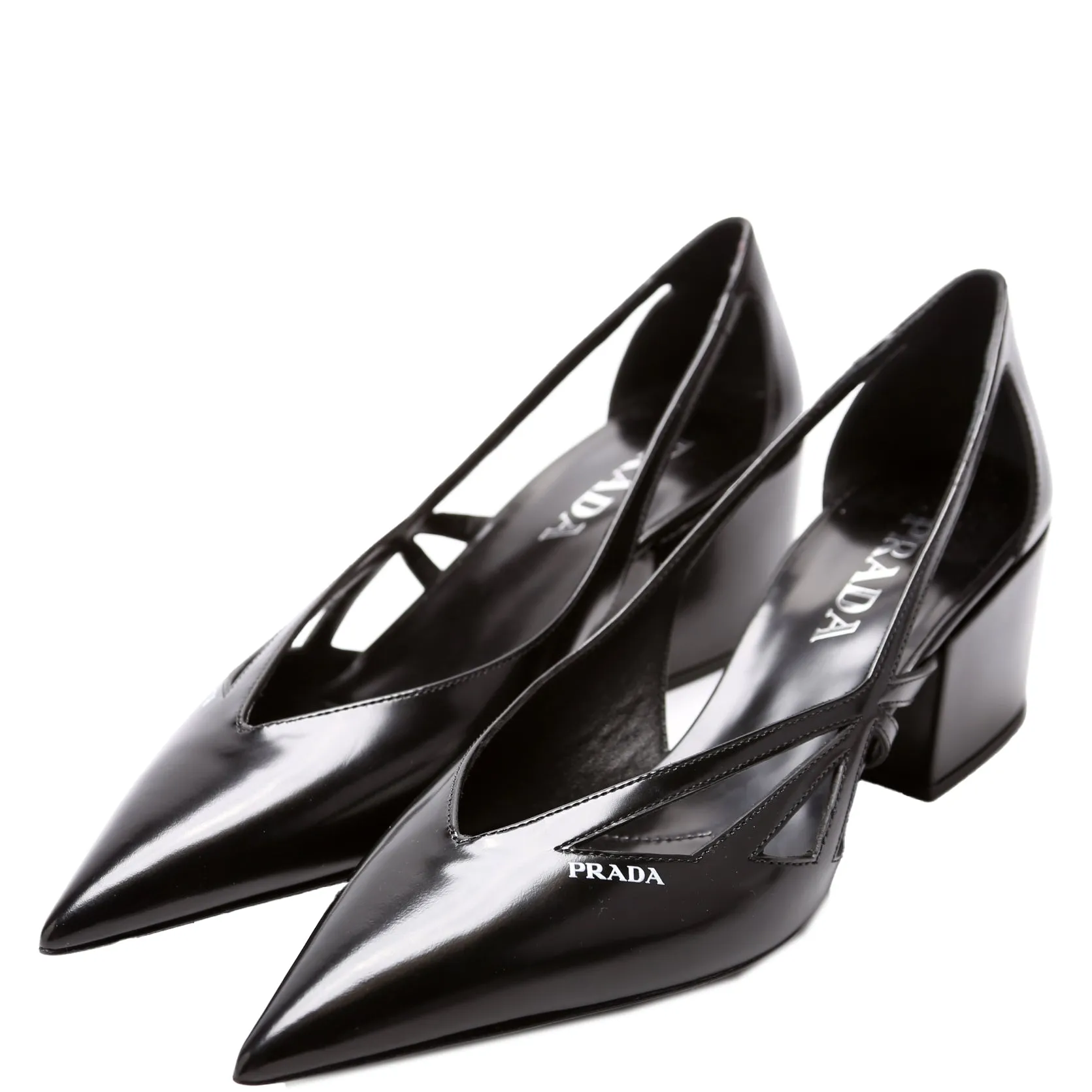 Brushed Leather Cut-Out 55MM Pumps Size 38 Black