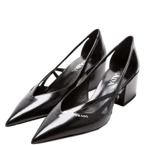 Brushed Leather Cut-Out 55MM Pumps Size 38 Black