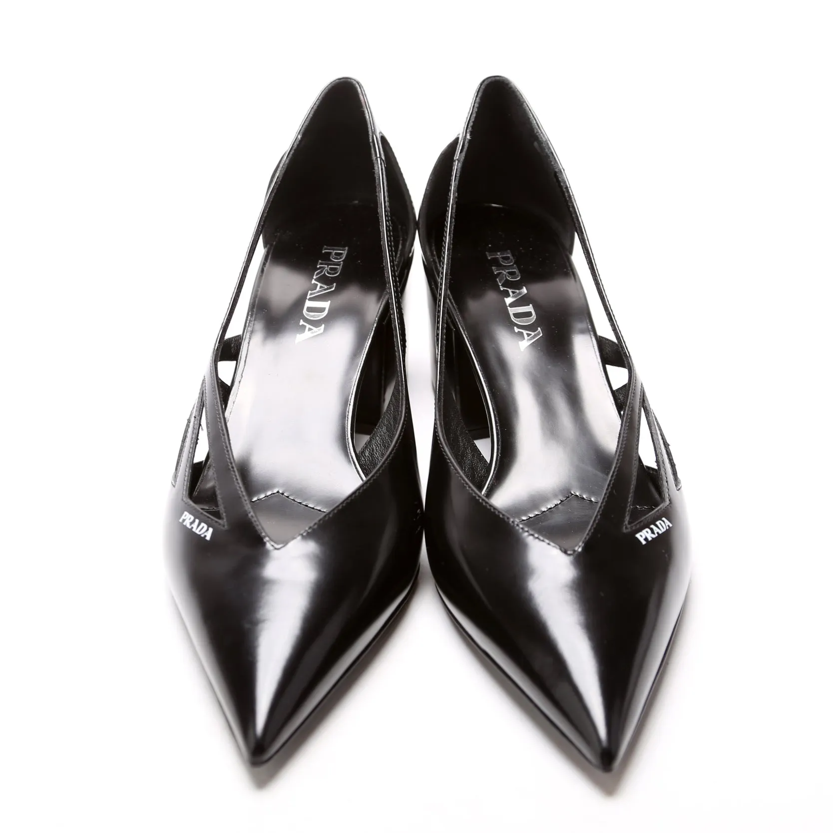 Brushed Leather Cut-Out 55MM Pumps Size 38 Black