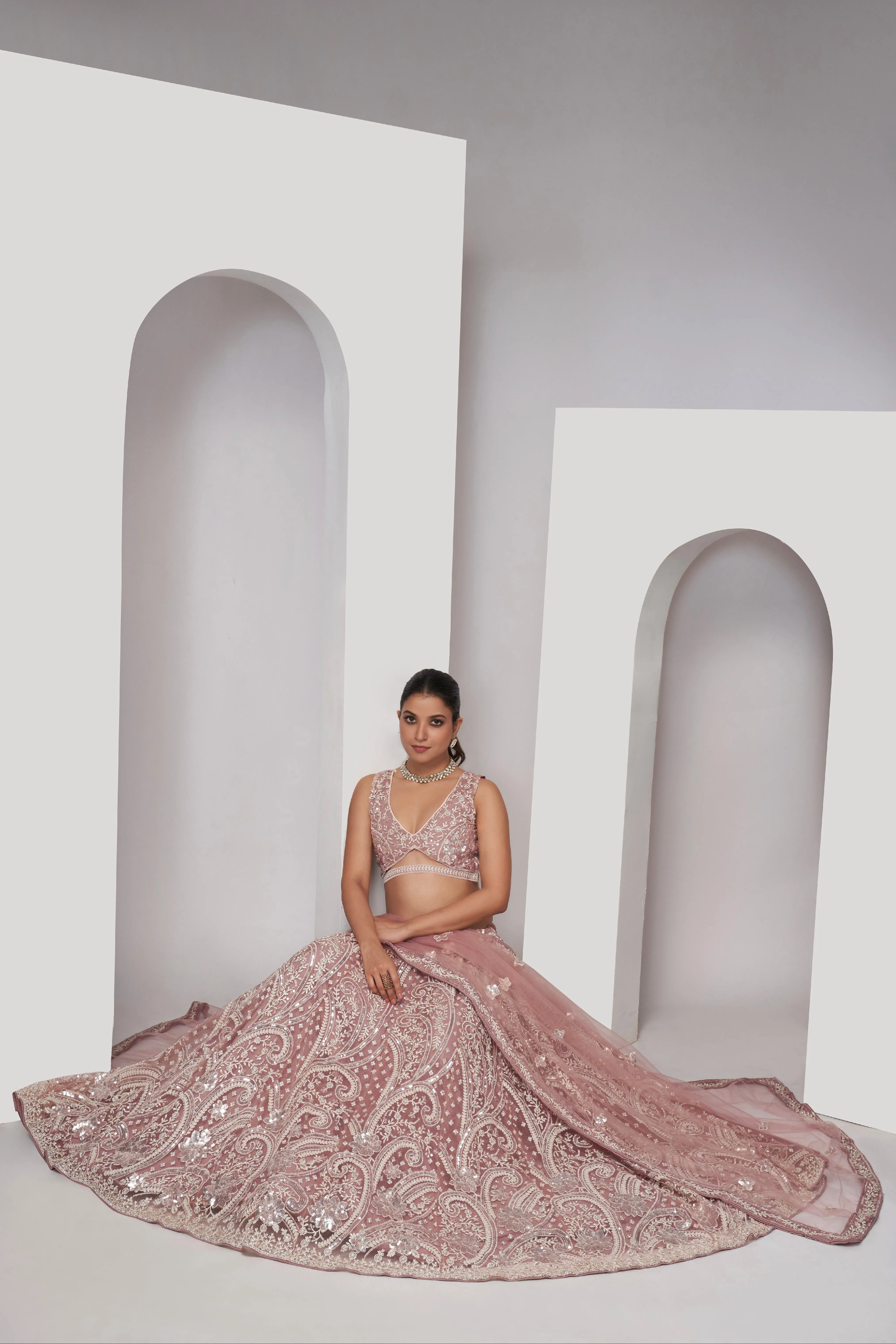 Chiku Paisley Patterned Lehenga with Sequins & Thread Work