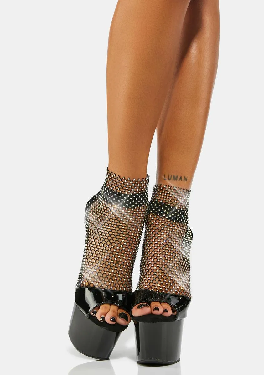 Dark Glamour Stunts Rhinestone Platform Heels