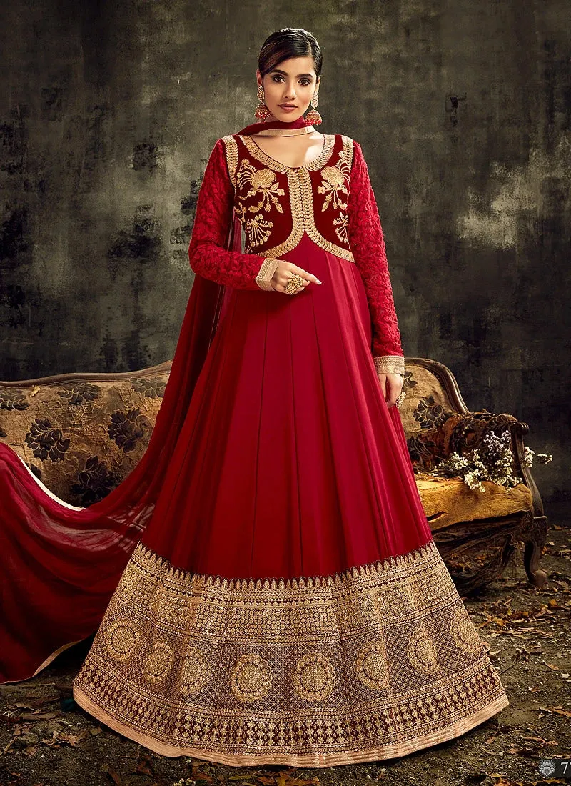 Delectable Maroon Designer Floor Length Anarkali