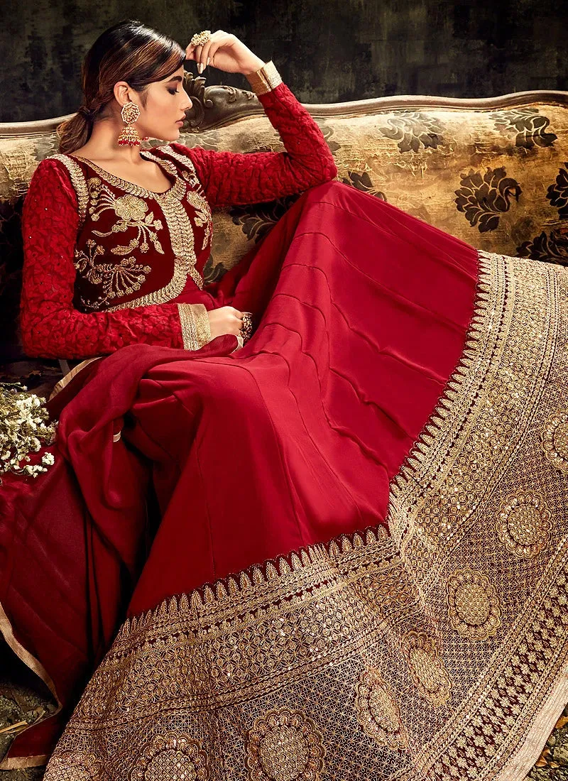 Delectable Maroon Designer Floor Length Anarkali