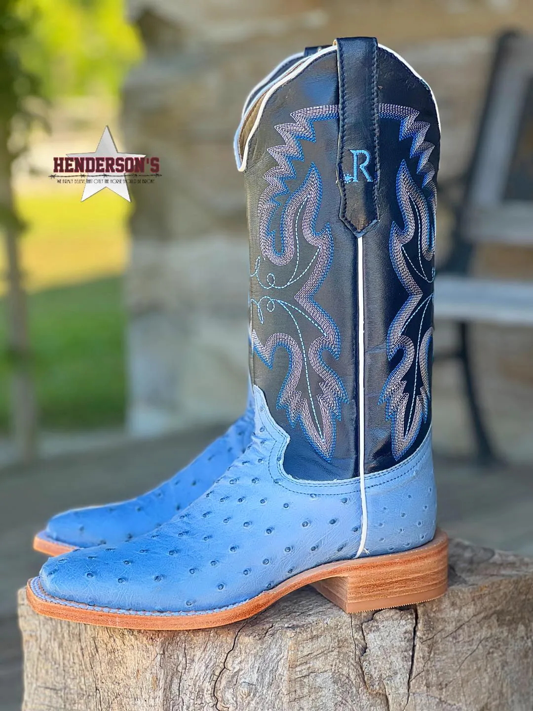 Denim Bruciato Full Quill Ostrich by R. Watson