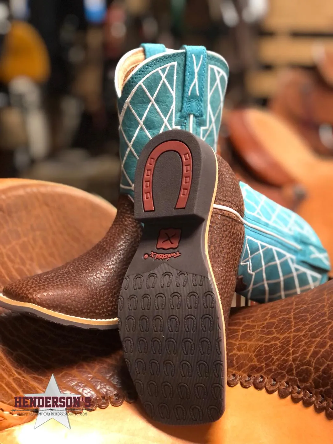 Distressed Saddle & Teal Kids Boot