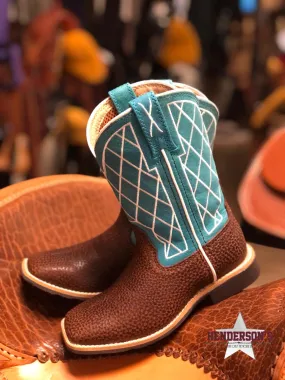 Distressed Saddle & Teal Kids Boot