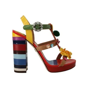 Dolce & Gabbana Multicolor Floral Ankle Strap Heels