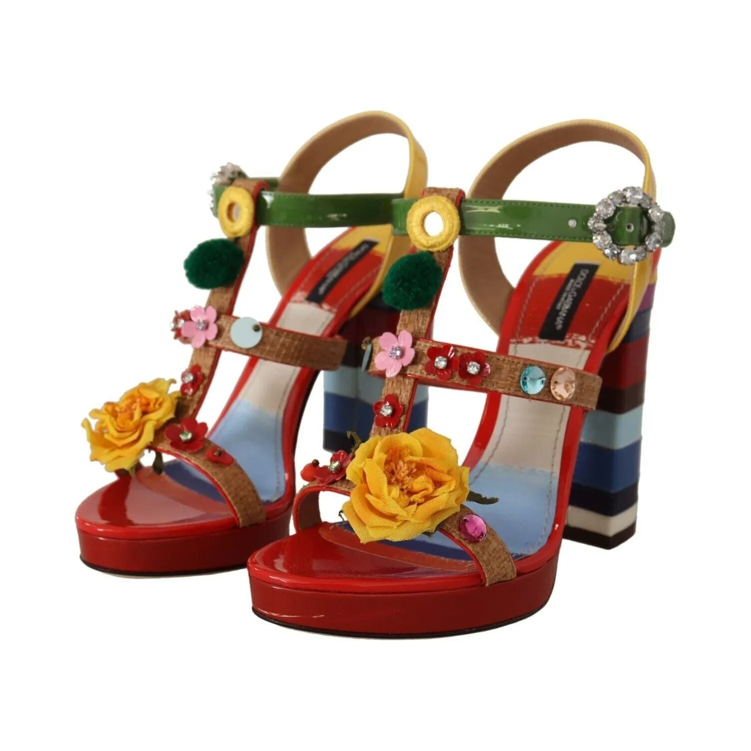Dolce & Gabbana Multicolor Floral Ankle Strap Heels