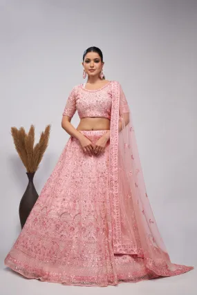 Elegant Baby Pink Lehenga Set with Cutdana & Sequins Embroidery
