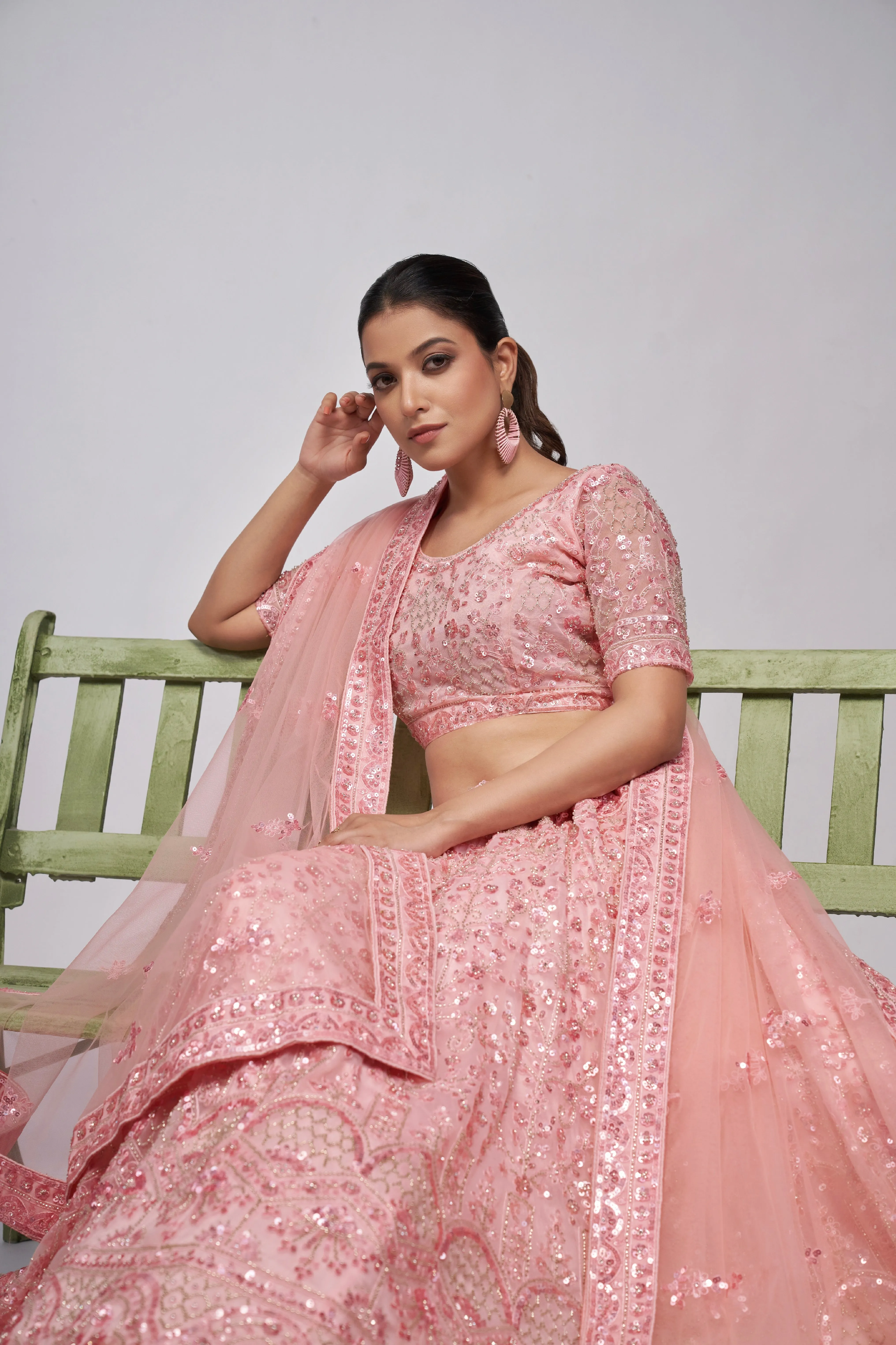 Elegant Baby Pink Lehenga Set with Cutdana & Sequins Embroidery