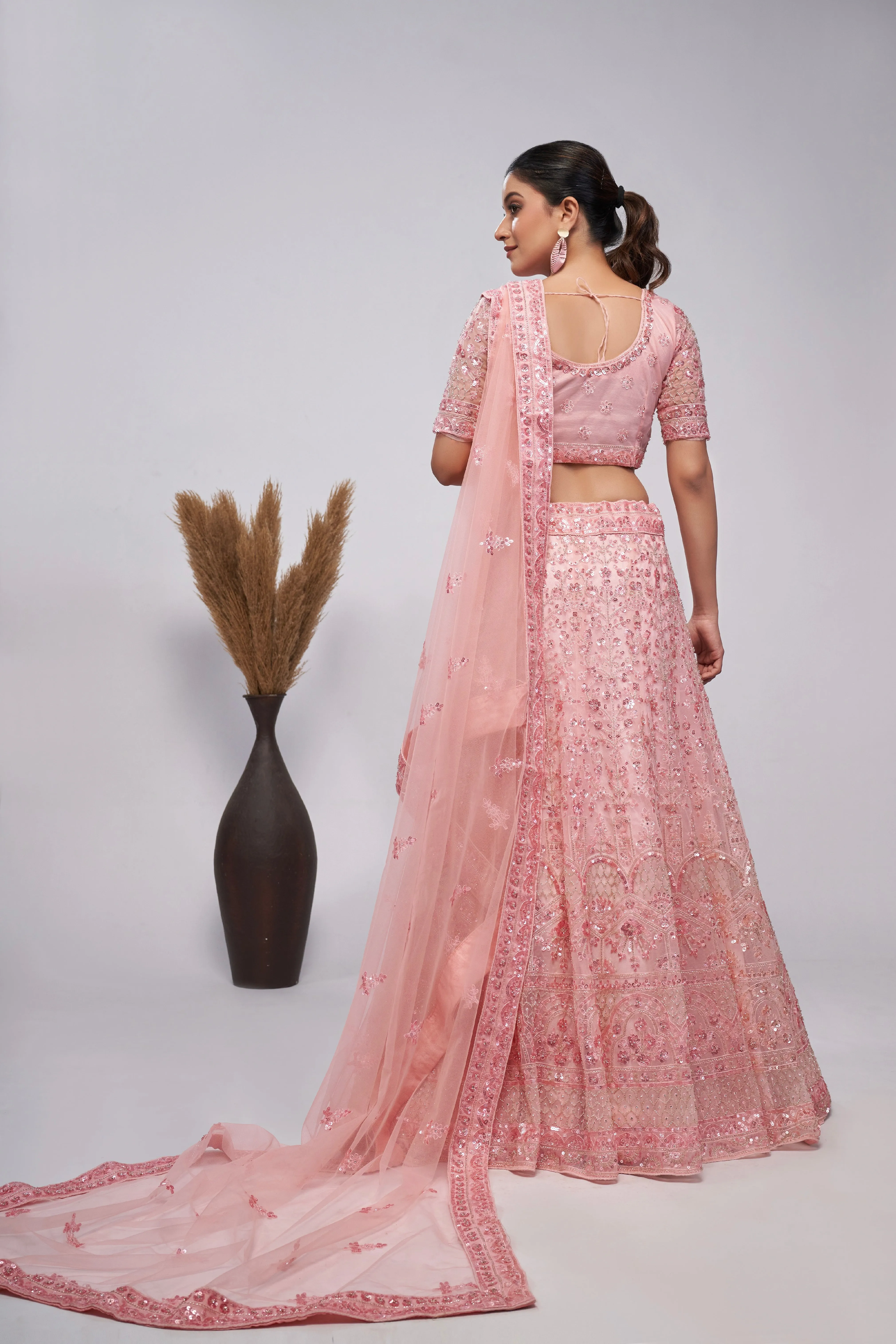 Elegant Baby Pink Lehenga Set with Cutdana & Sequins Embroidery