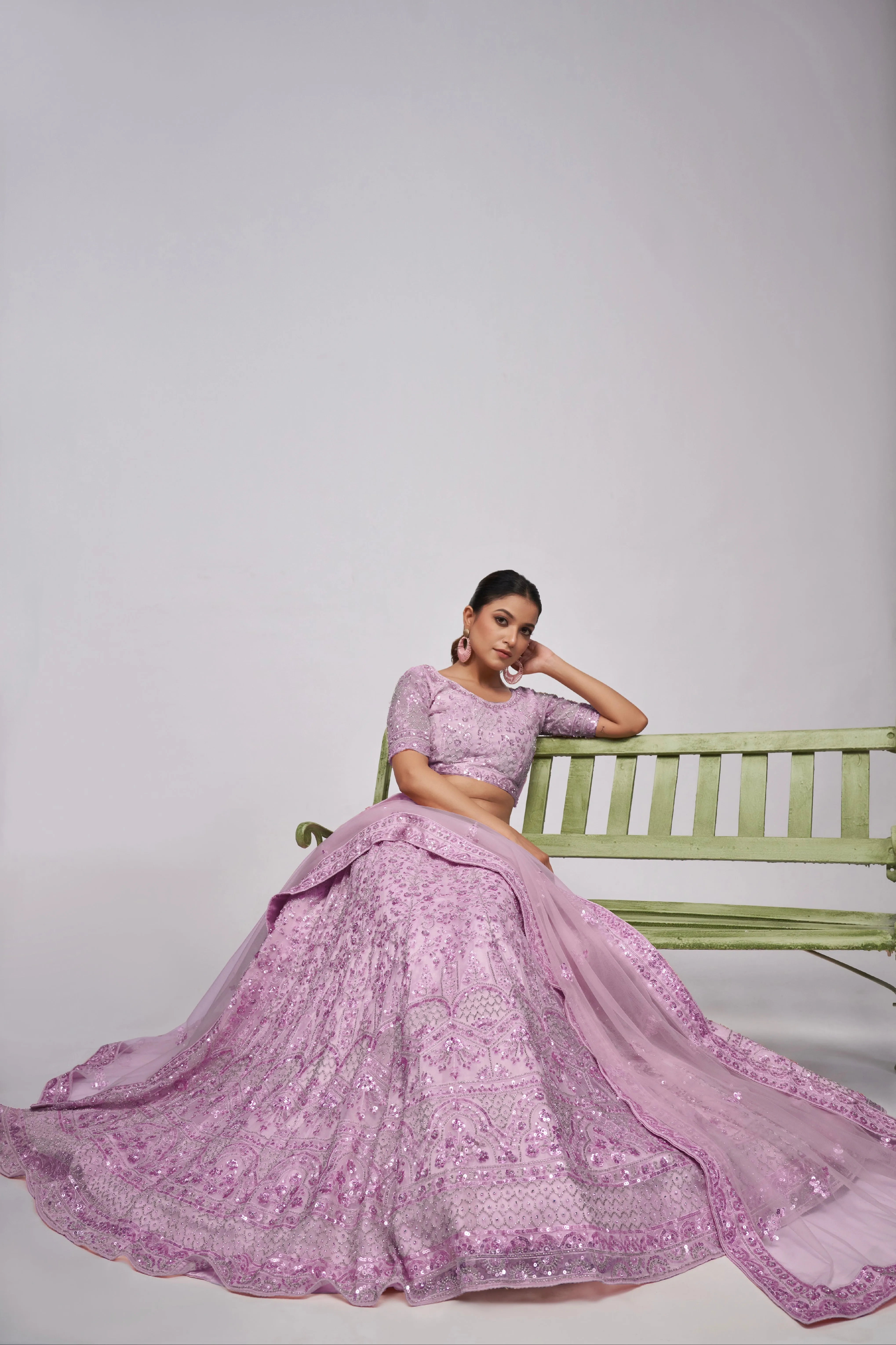 Elegant Mauve Lehenga Set with Cutdana & Sequins Embroidery