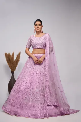 Elegant Mauve Lehenga Set with Cutdana & Sequins Embroidery