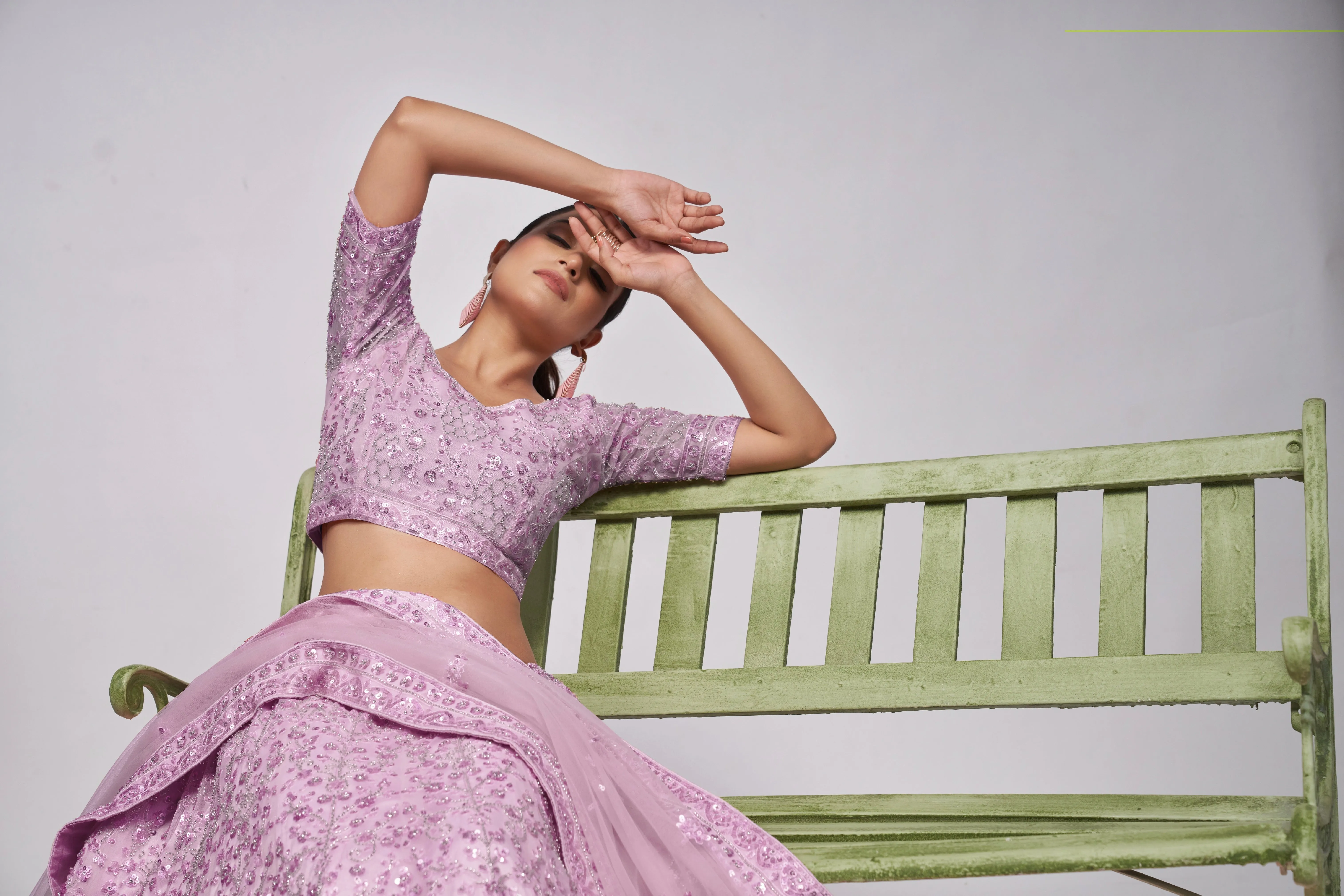 Elegant Mauve Lehenga Set with Cutdana & Sequins Embroidery