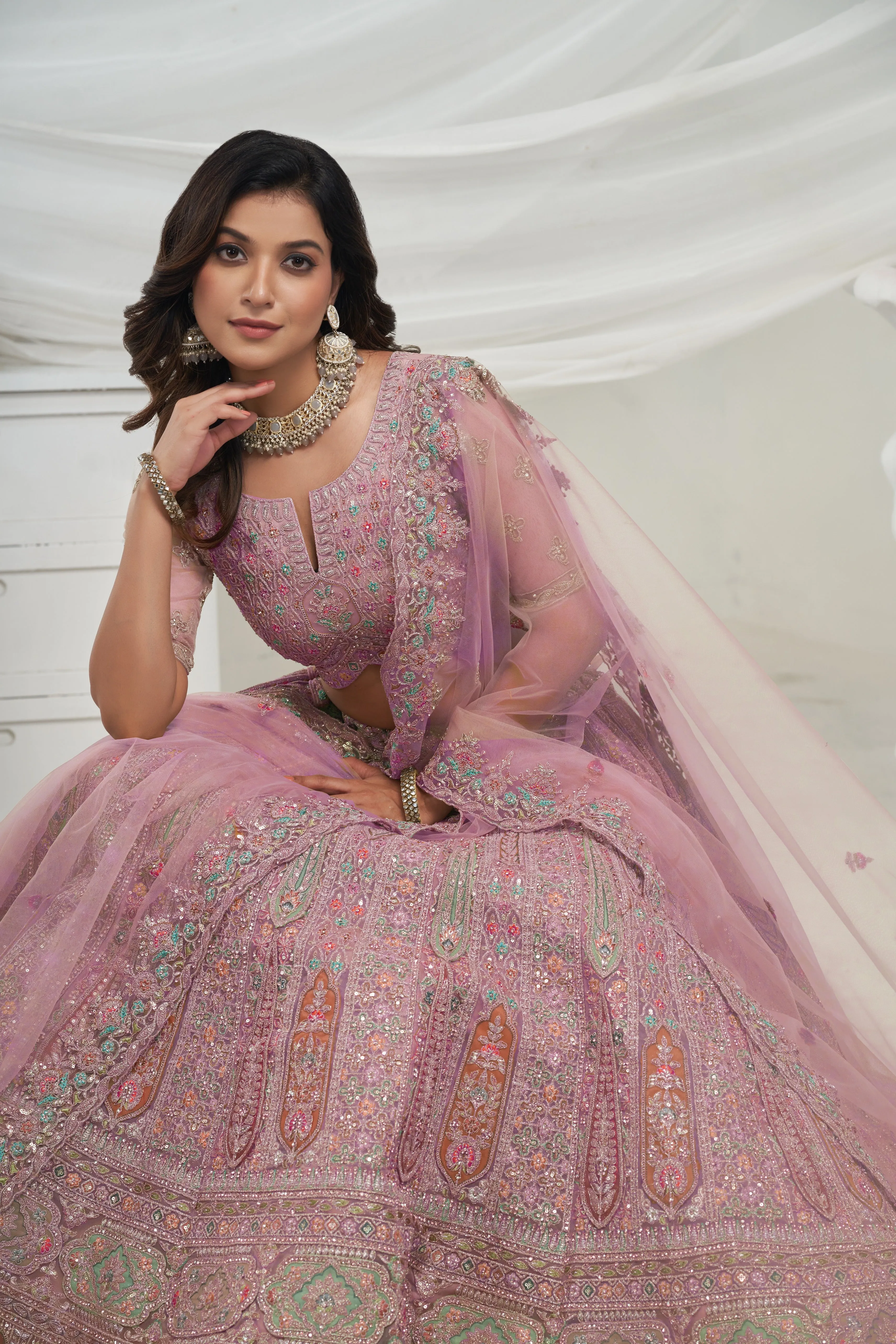 Elegant Mauve Paisley Floral Lehenga Ensemble