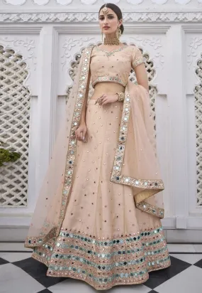 Elegant Peach Mirror Work Embroidered Wedding Lehenga Choli