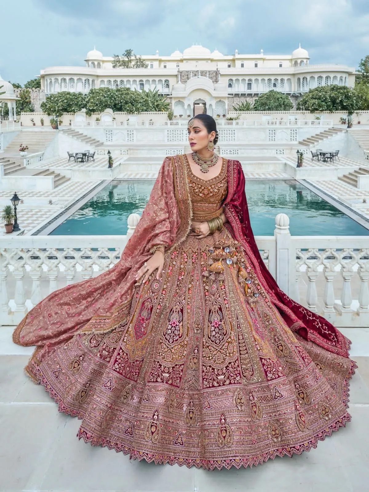Elegant Pink and Maroon Bridal Lehenga with Exquisite Handcrafted Embroidery