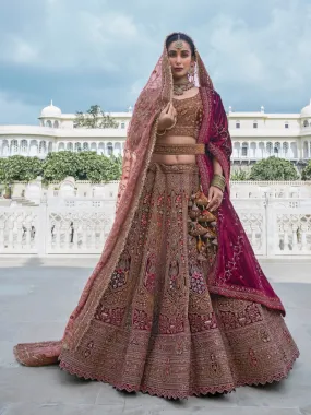 Elegant Pink and Maroon Bridal Lehenga with Exquisite Handcrafted Embroidery